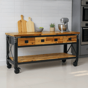 Duramax Darby 72" Industrial Metal & Wood Kitchen Island Desk with Drawers