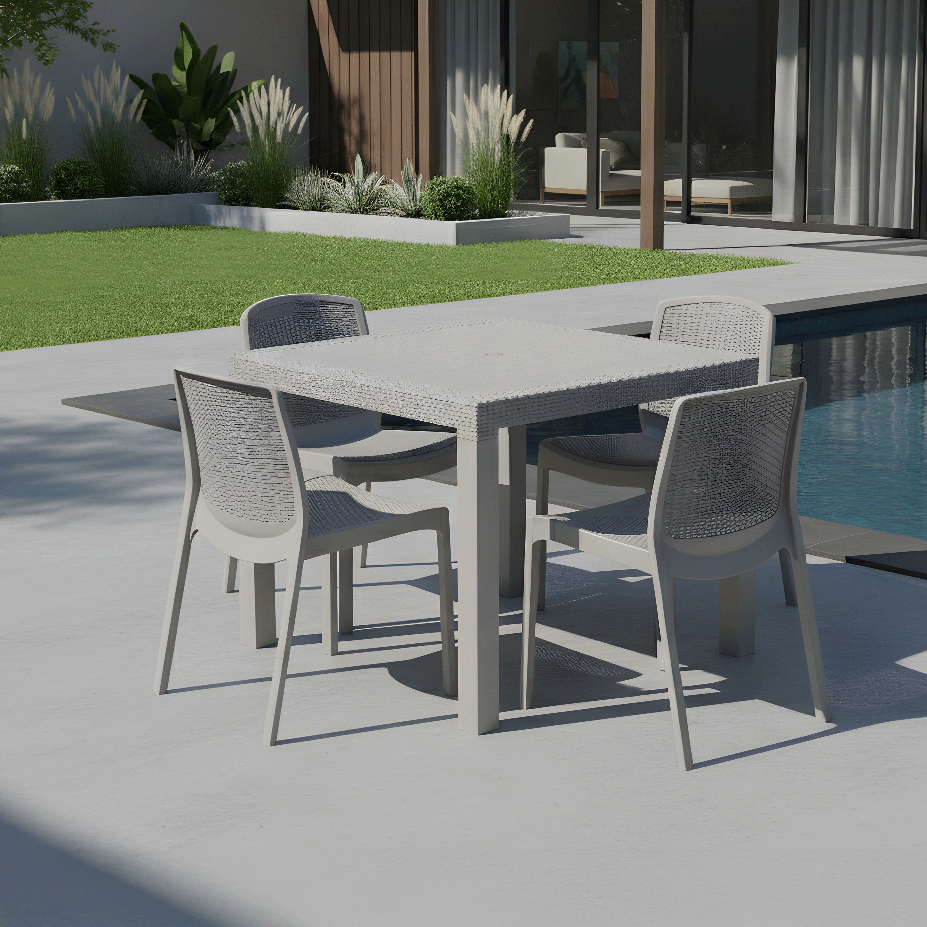 Duramax Rattan Square Table with 4 Duramax Chairs for the Backyard, Garden and Patio (2 Colors)