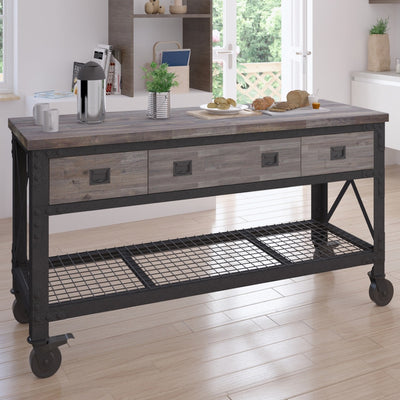 Duramax Rolling Industrial Workbench 72 In x 24 In. 3 Drawer with Wood Top - Aged Espresso