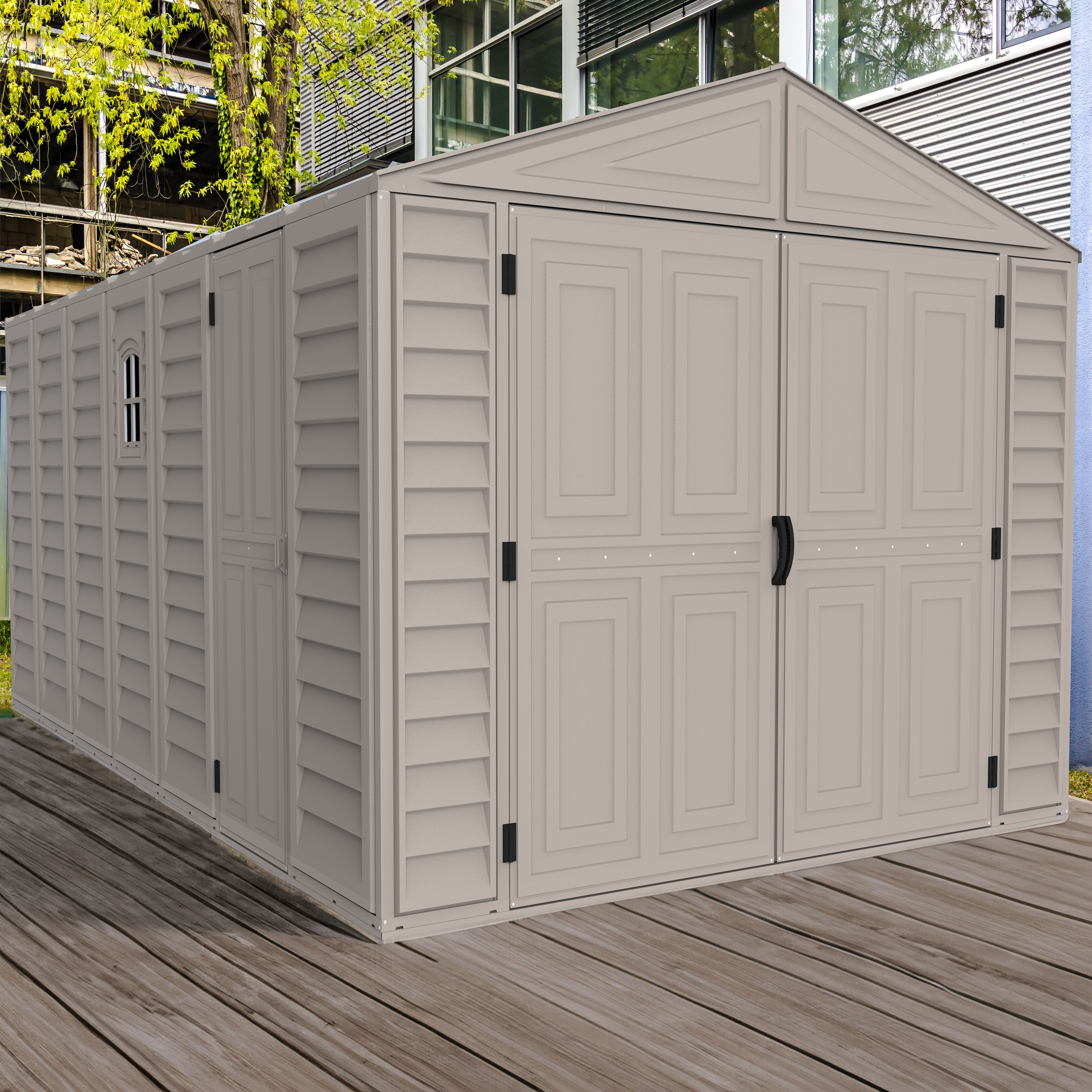 Duramax Garages DuraMax 10.5ft x 18ft Vinyl Garage with Foundation Kit and Windows