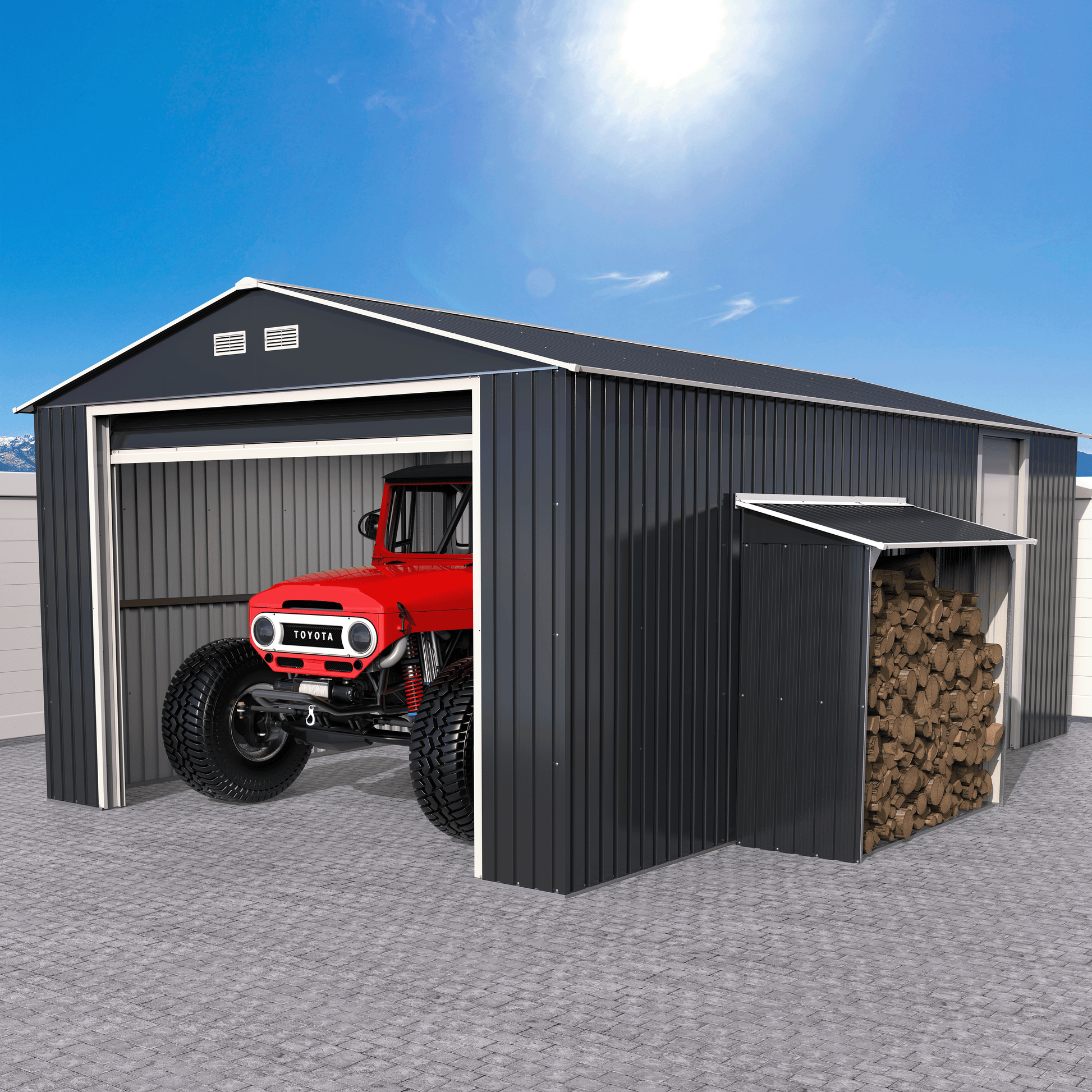 Duramax Garages Duramax 12ft x 20ft Imperial Metal Garage Dark Gray / White Trim