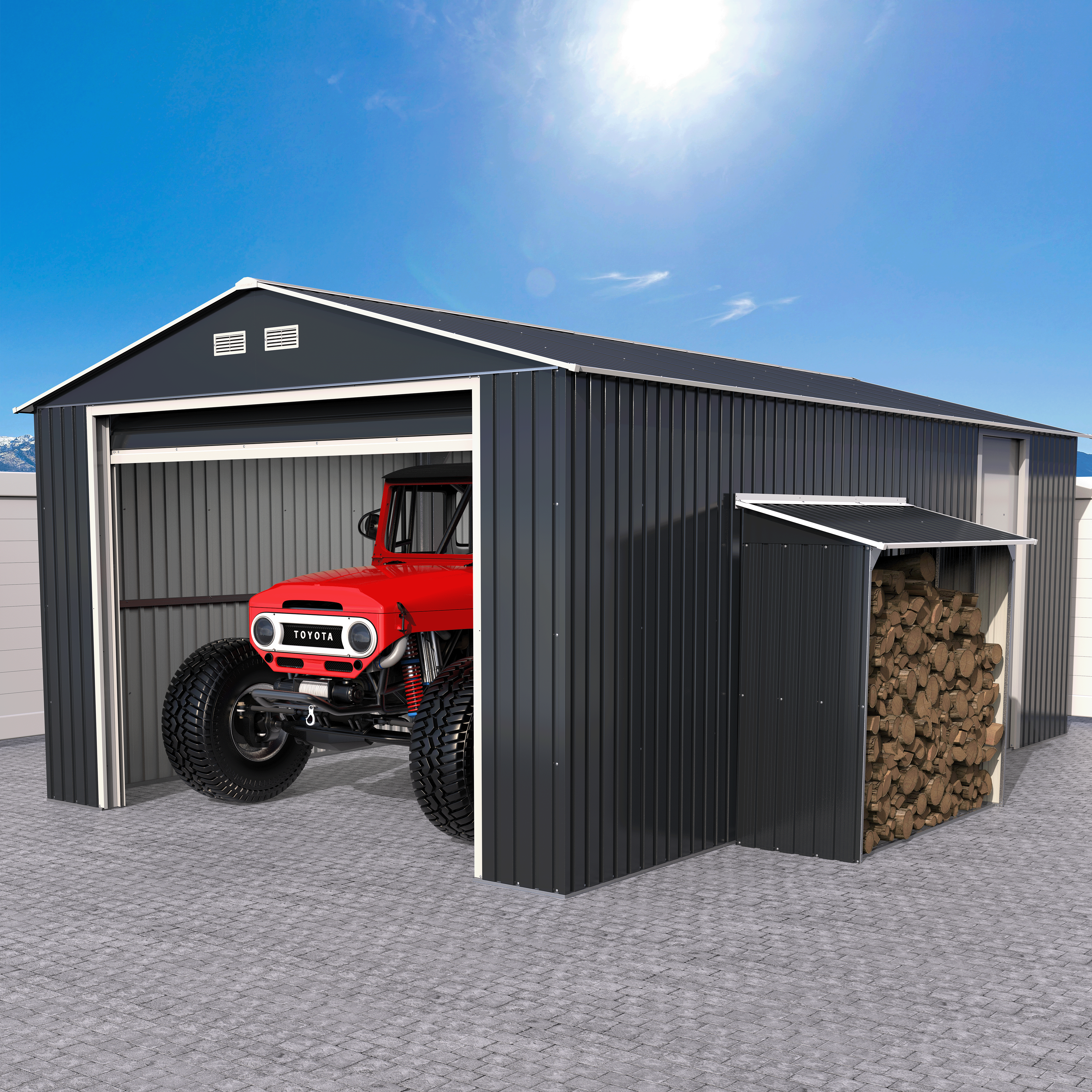 Duramax Garages Duramax 12ft x 20ft Imperial Metal Garage Dark Gray / White Trim