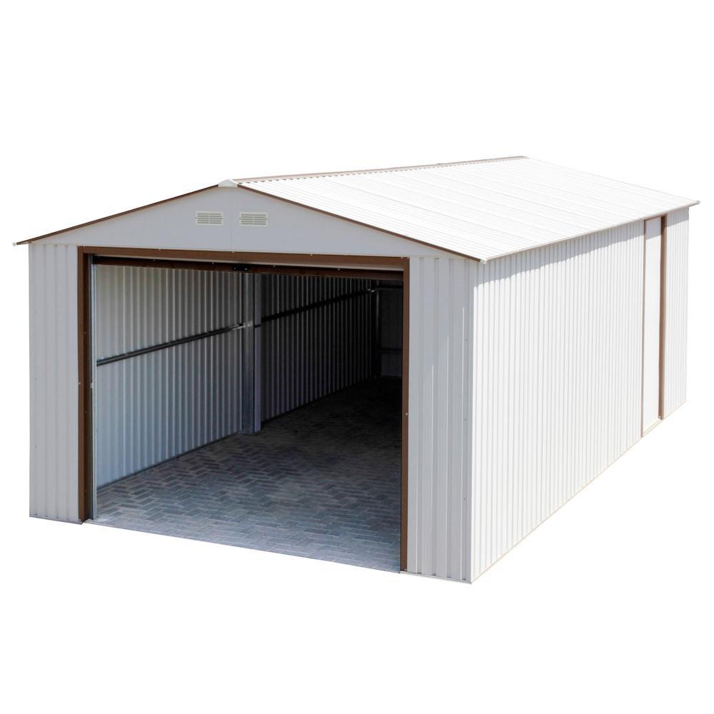 Duramax Garages Duramax 12ft x 26ft Imperial Metal Garage Off White / Brown Trim