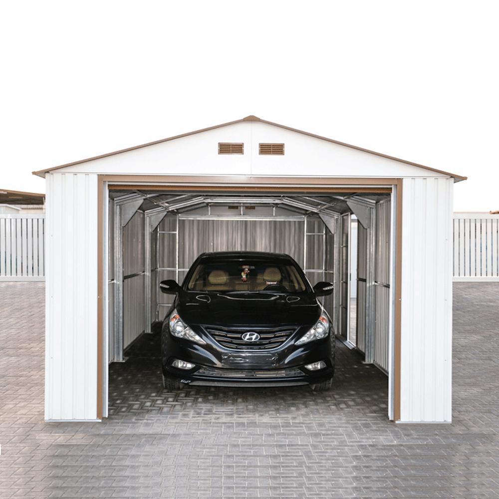 Duramax Garages Duramax 12ft x 26ft Imperial Metal Garage Off White / Brown Trim