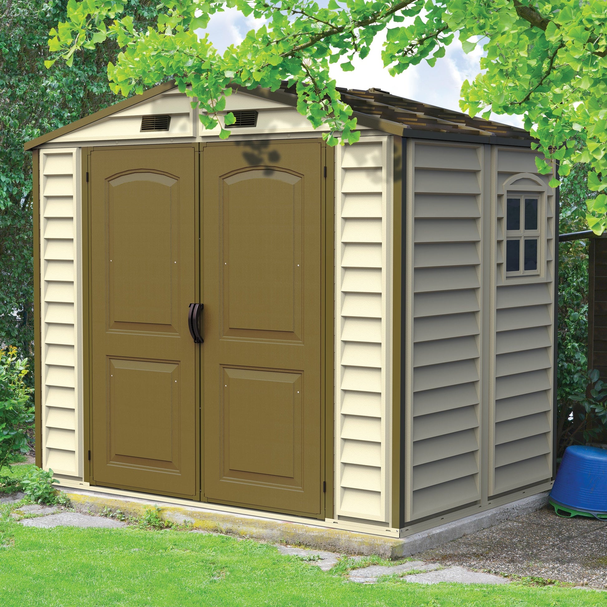 Duramax sheds DuraMax 8ft x 5.5ft Storeall Vinyl Shed with Foundation Kit and window