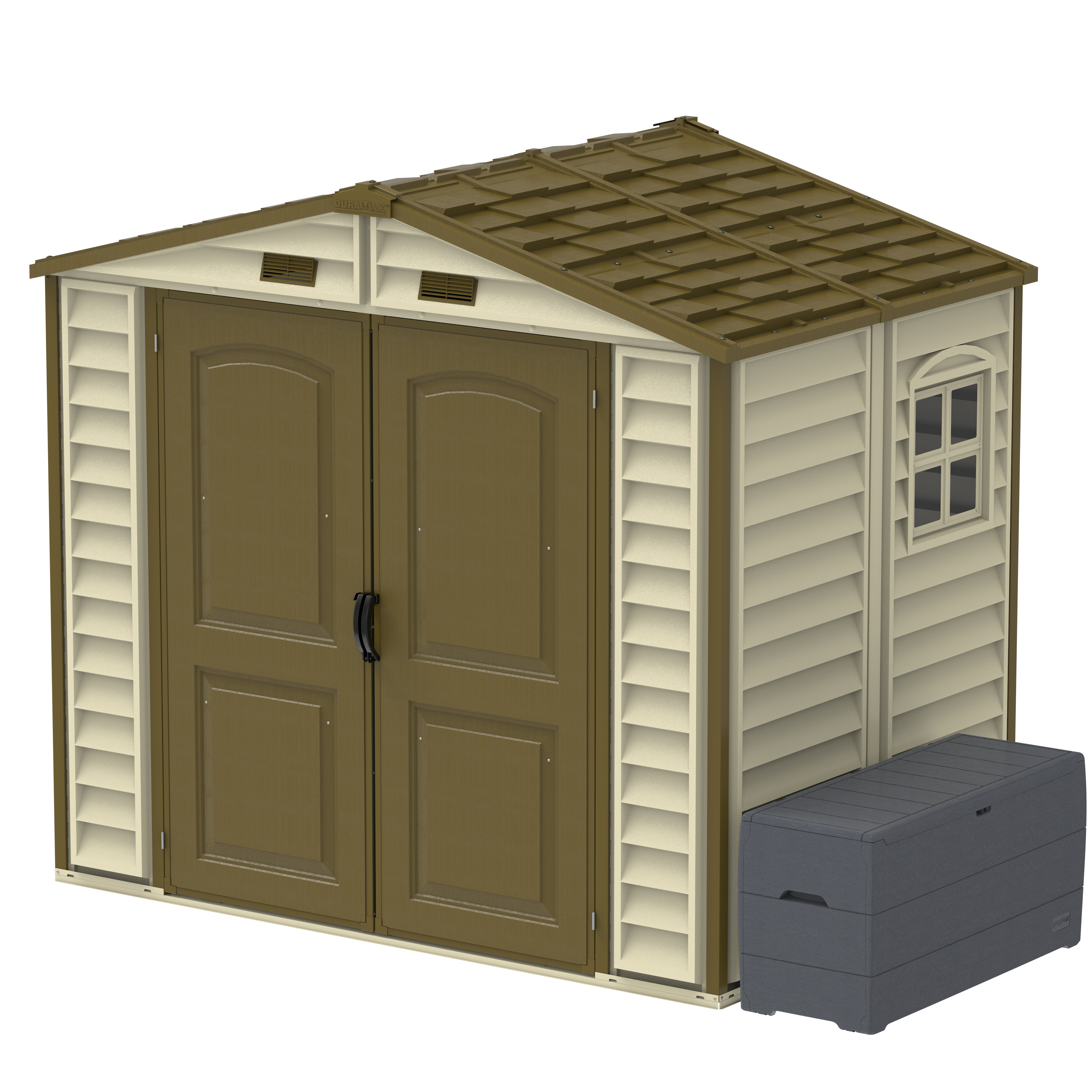 Duramax sheds DuraMax 8ft x 5.5ft Storeall Vinyl Shed with Foundation Kit and window