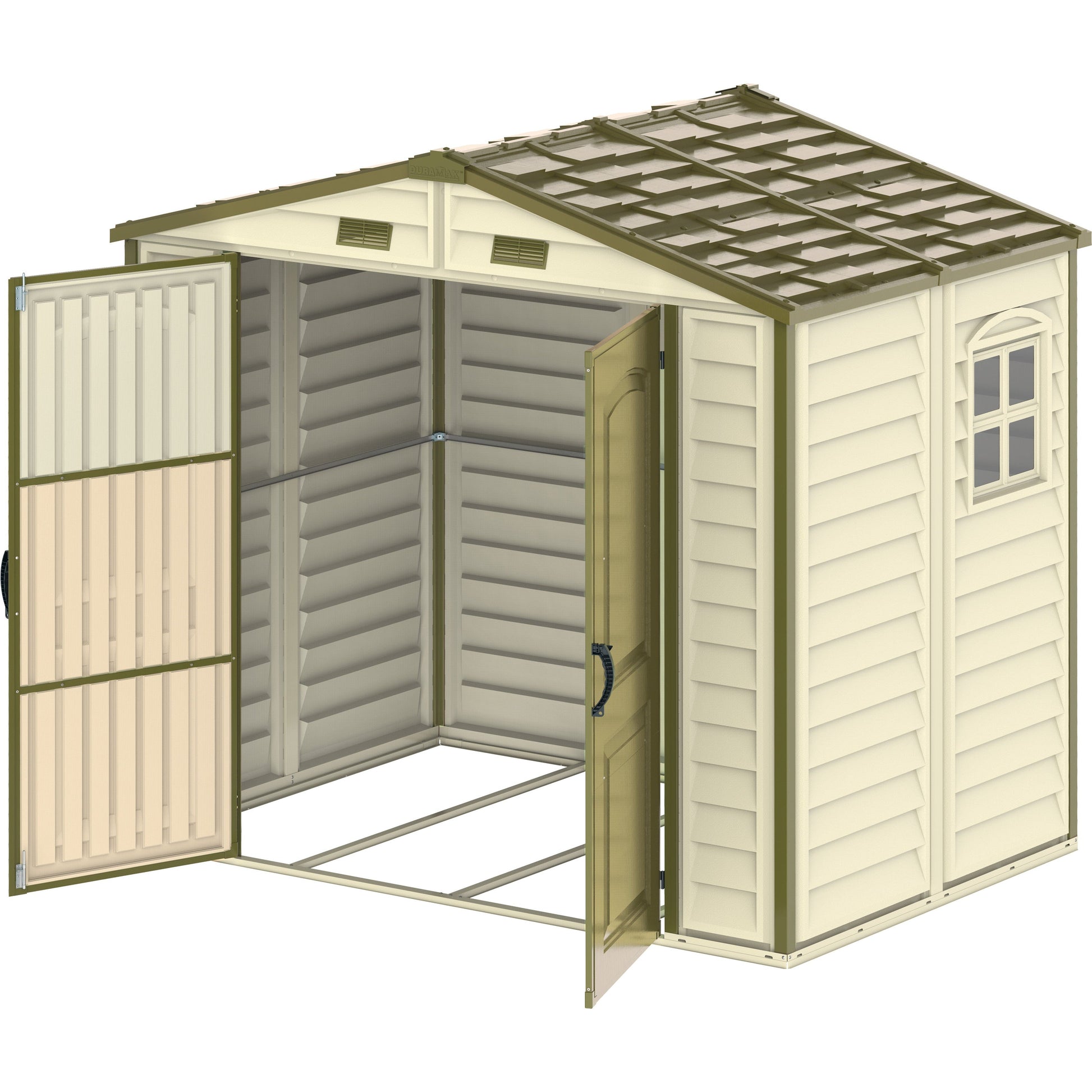 Duramax sheds DuraMax 8ft x 5.5ft Storeall Vinyl Shed with Foundation Kit and window
