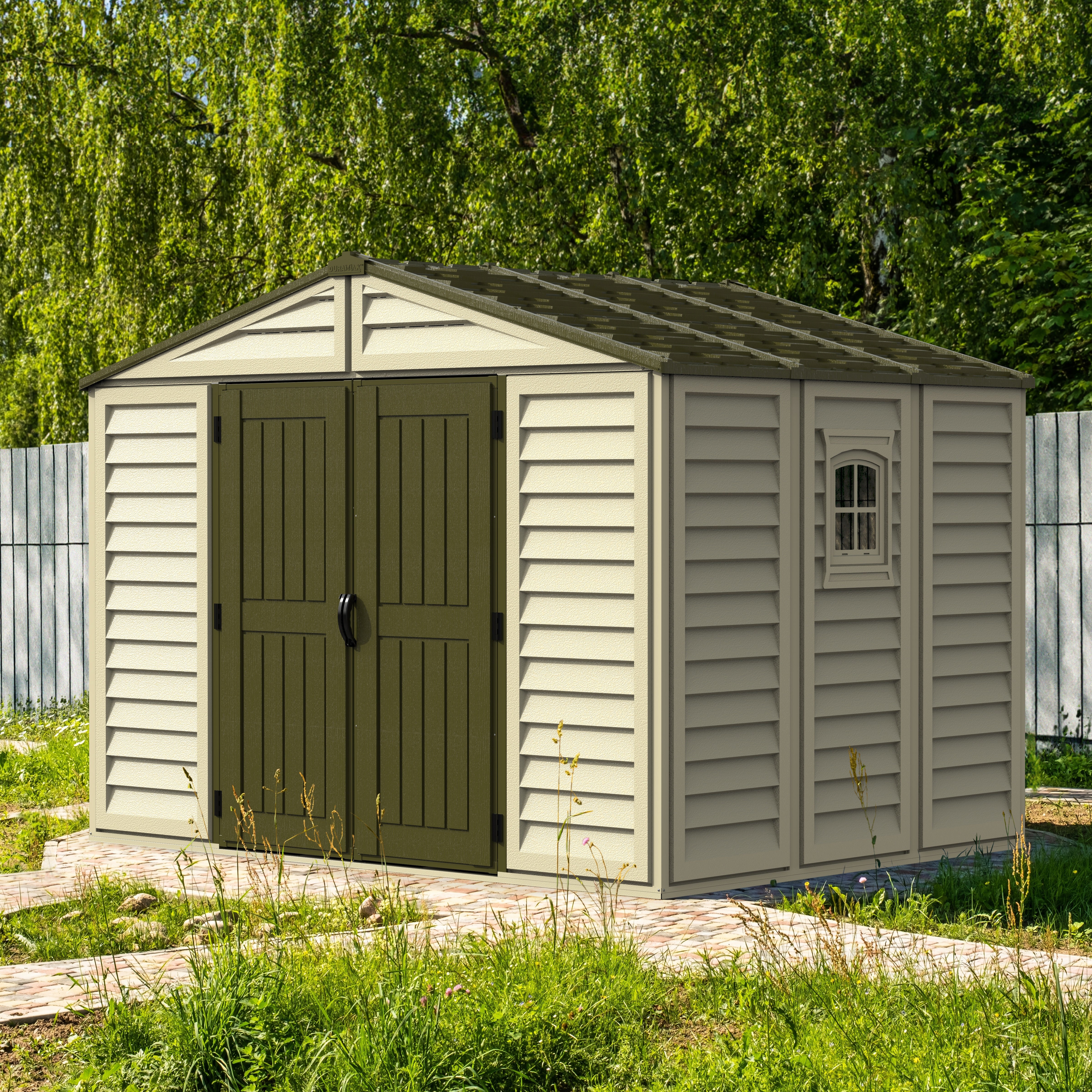 Duramax Vinyl Sheds DuraMax 10.5 ft x 8ft Woodbridge Plus Shed w/ Foundation Kit & Window