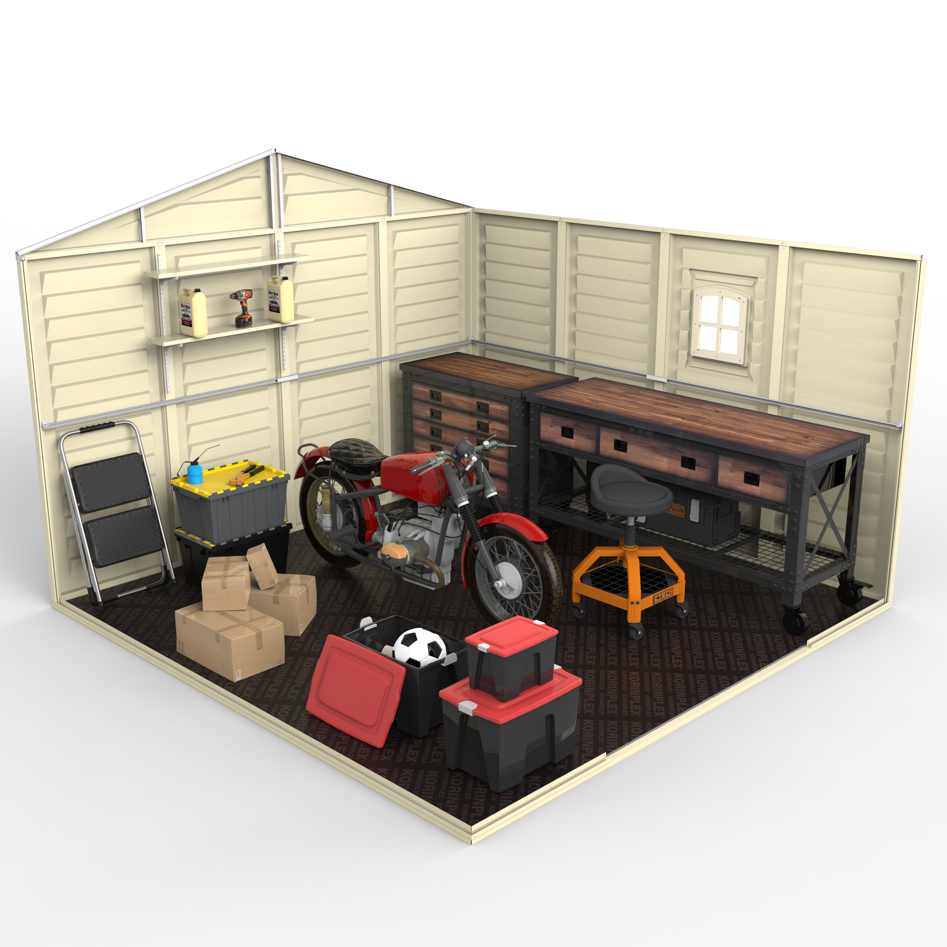 Duramax Vinyl Sheds DuraMax 10.5ft x 10.5 ft Woodbridge Plus Vinyl Shed w/ Foundation Kit & Window
