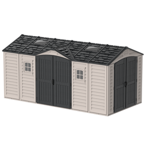 Duramax Vinyl Sheds Duramax 15 x 8 Apex Pro Vinyl Shed with Foundation, 2 Windows and 2 Doors