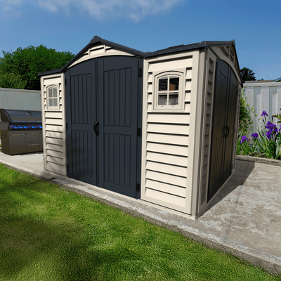 Duramax Apex Pro 10.5'X8' Vinyl Shed with Foundation, 2 Windows and Side Door 40116