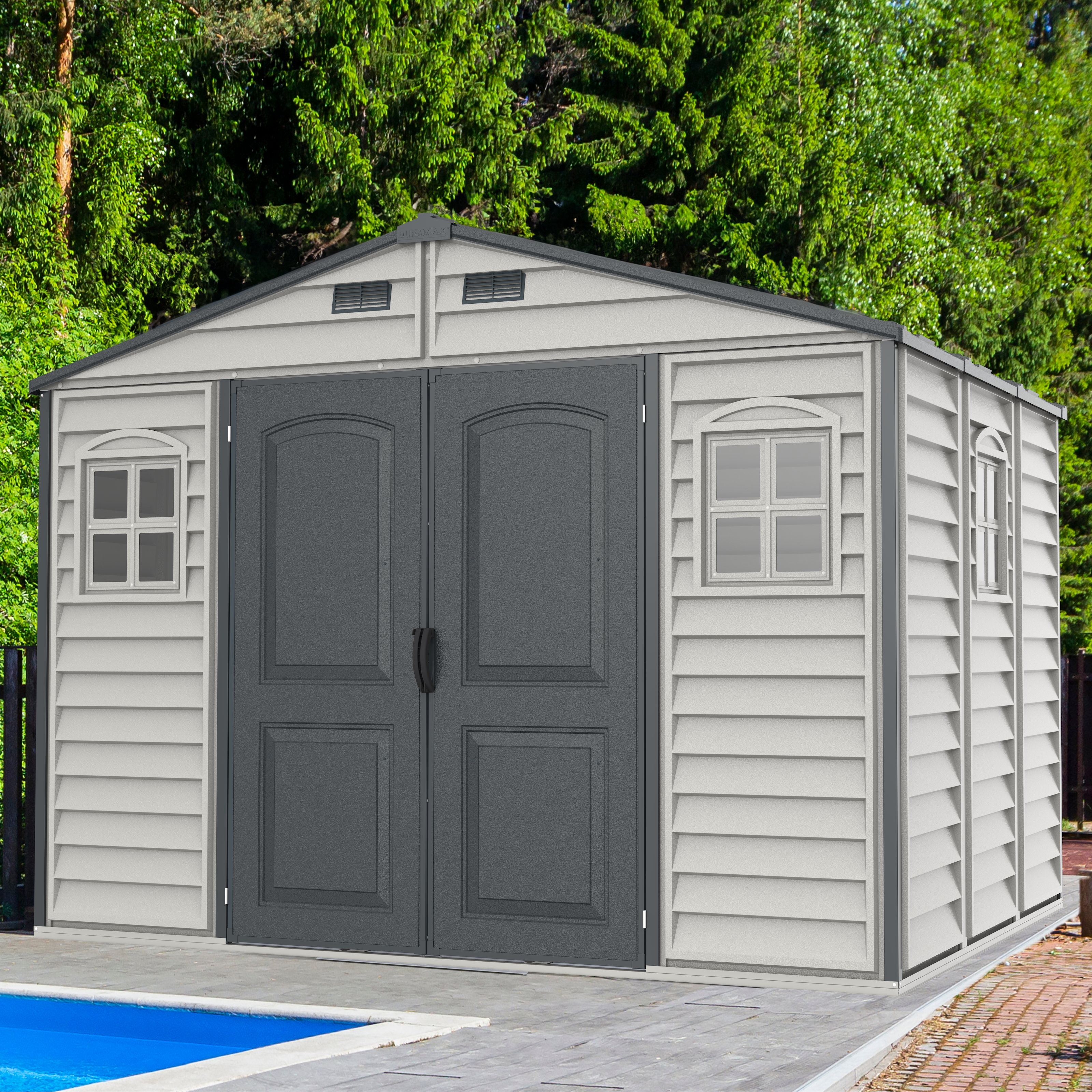 Duramax Vinyl Sheds Duramax Woodside Plus 10.5x8 Vinyl Resin Outdoor Storage Shed With Foundation Kit