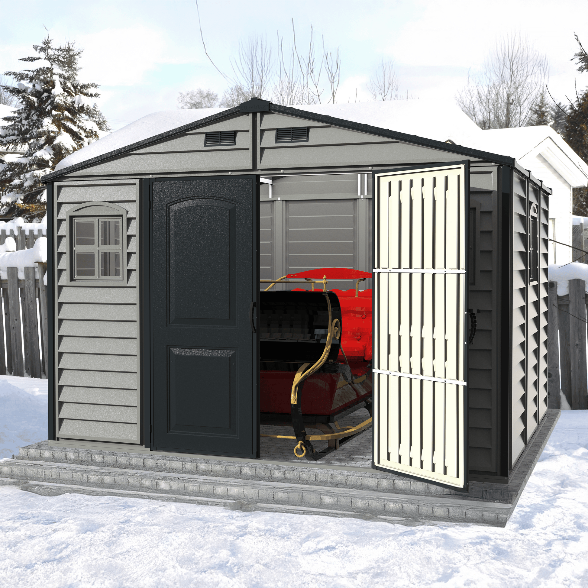 Duramax Vinyl Sheds Duramax Woodside Plus 10.5x8 Vinyl Resin Outdoor Storage Shed With Foundation Kit