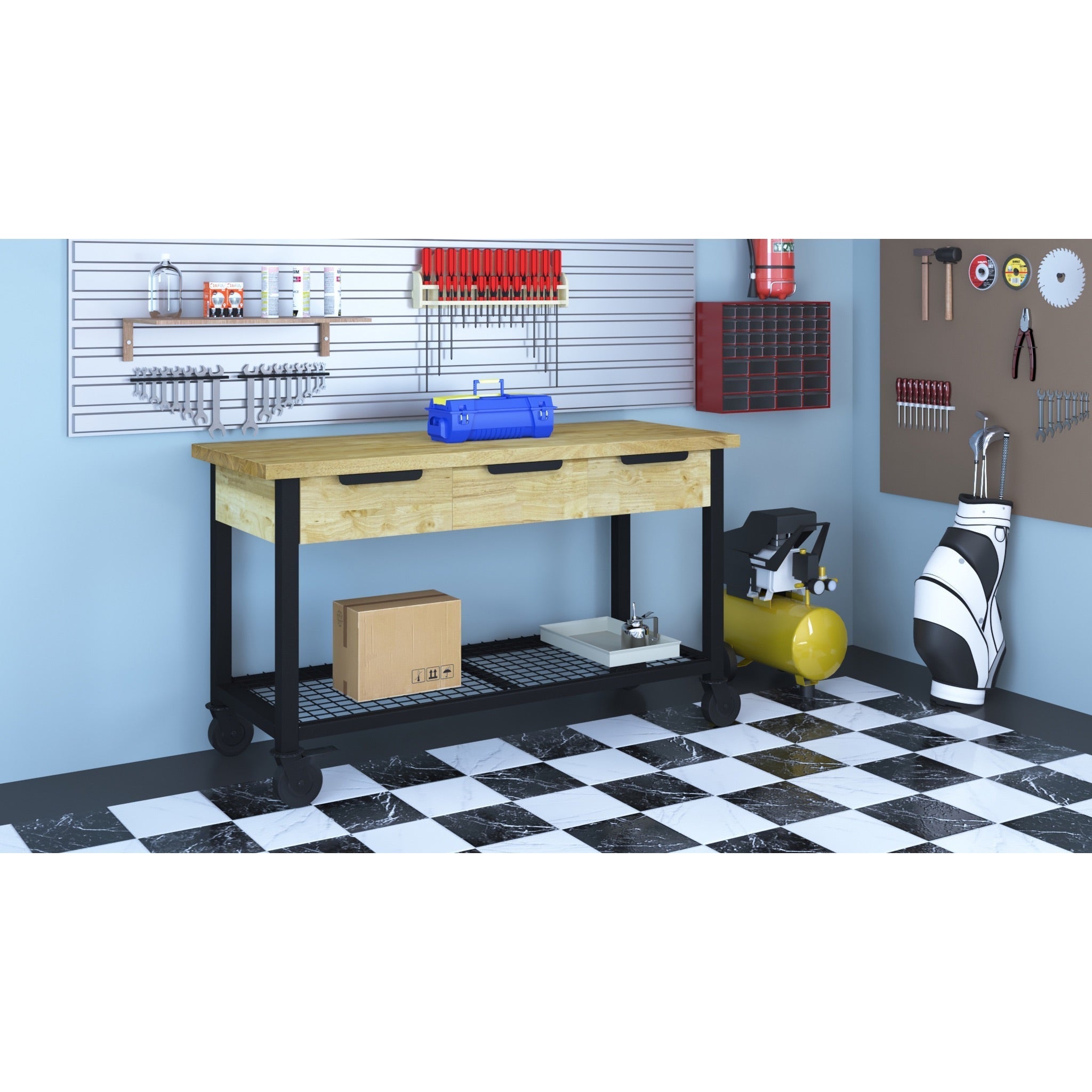 Duramax Rove Industrial Workbench with tools and equipmen