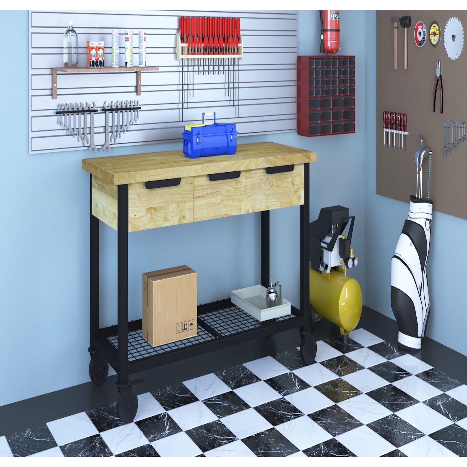 Duramax Rove 62 inch Workbench with metal frame and wooden top