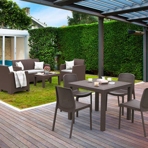 Durasheds Duramax Rattan Square Table with 4 Duramax Chairs for the Backyard, Garden and Patio (2 Colors)
