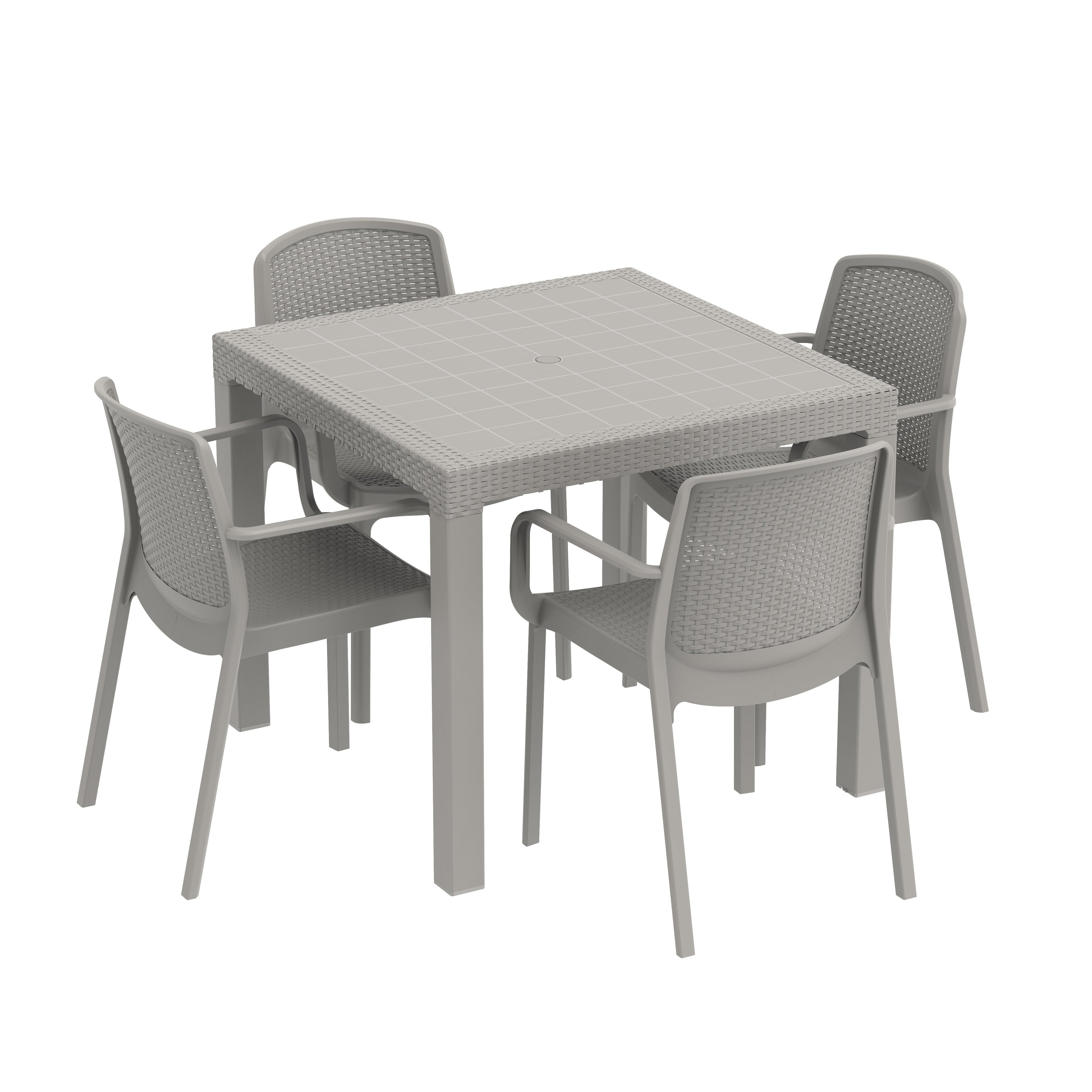 Durasheds Duramax Rattan Square Table with 4 Duramax Chairs for the Backyard, Garden and Patio (2 Colors)