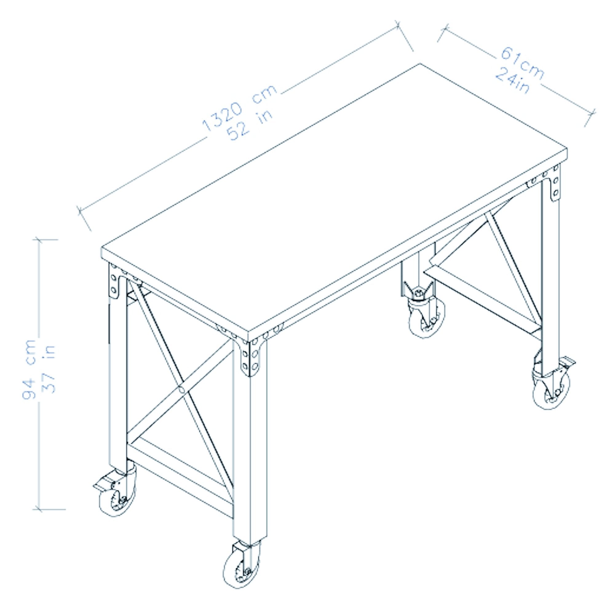 Durasheds furniture Duramax Rolling Industrial Desk with Wooden Top (4 Size Options)
