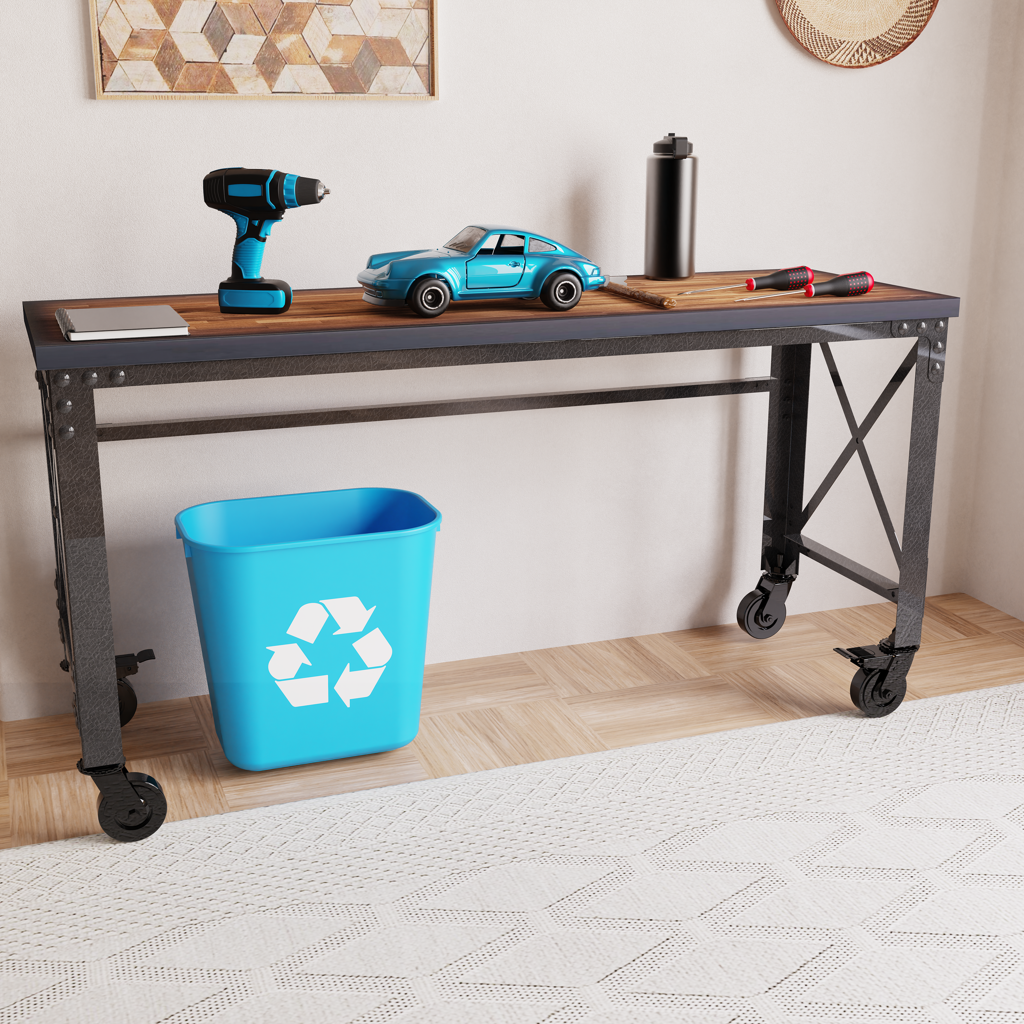 Durasheds furniture Duramax Rolling Industrial Desk with Wooden Top (4 Size Options)