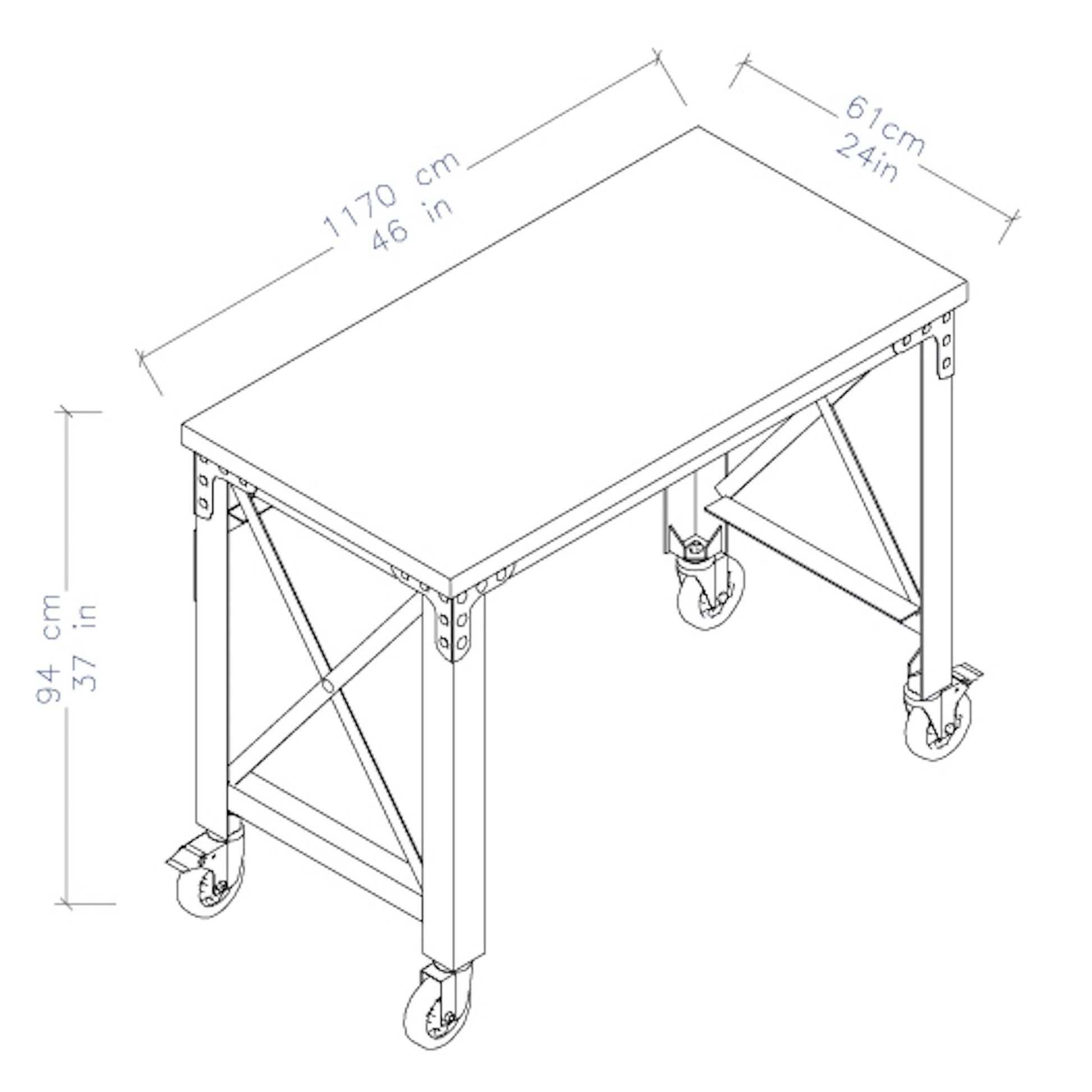 Durasheds furniture Duramax Rolling Industrial Desk with Wooden Top 46 Inches x 24 Inches