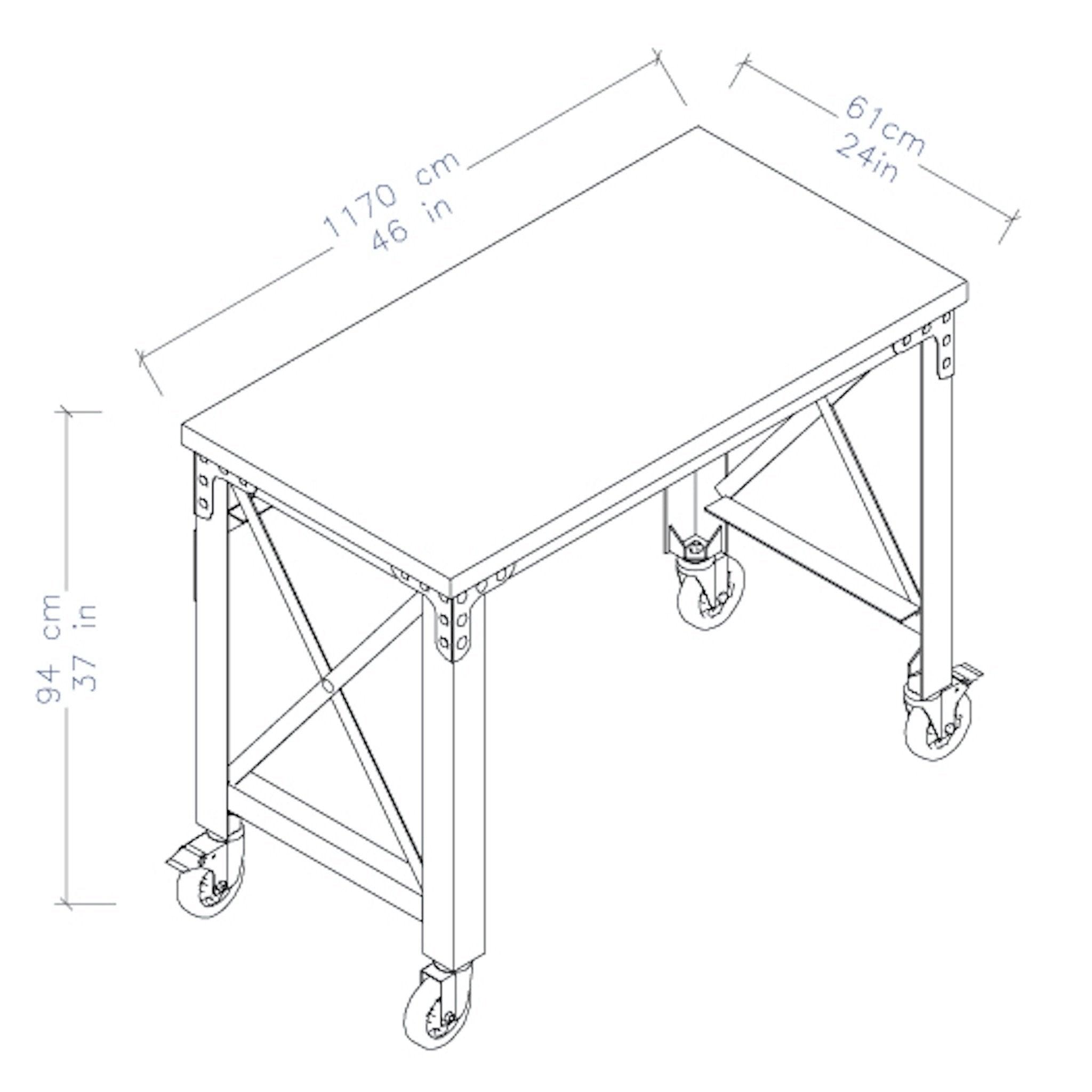 Durasheds furniture Duramax Rolling Industrial Desk with Wooden Top 46 Inches x 24 Inches