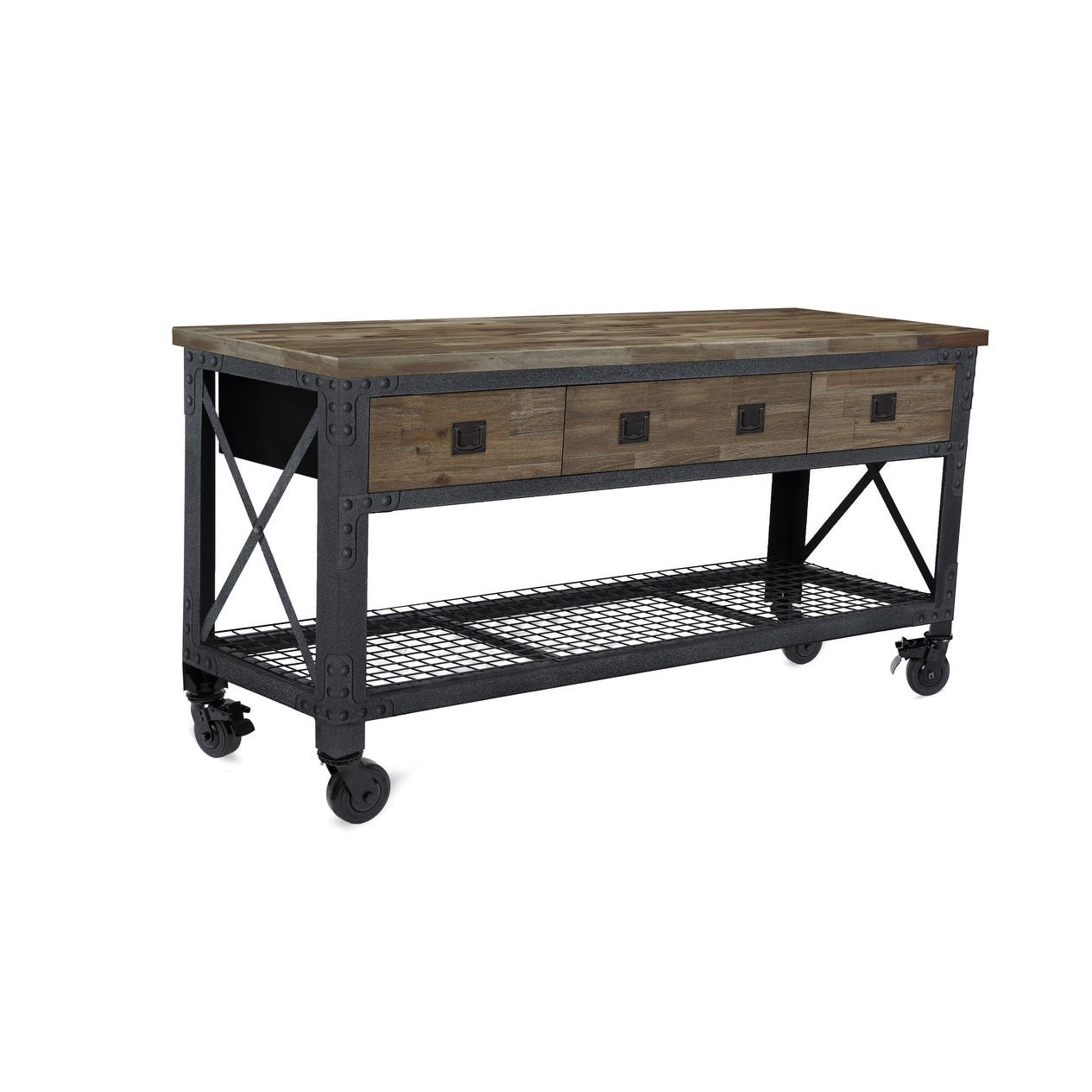 Durasheds garage storage Duramax Rolling Industrial Workbench 72 In x 24 In. 3 Drawer with Wood Top - Aged Macadamia