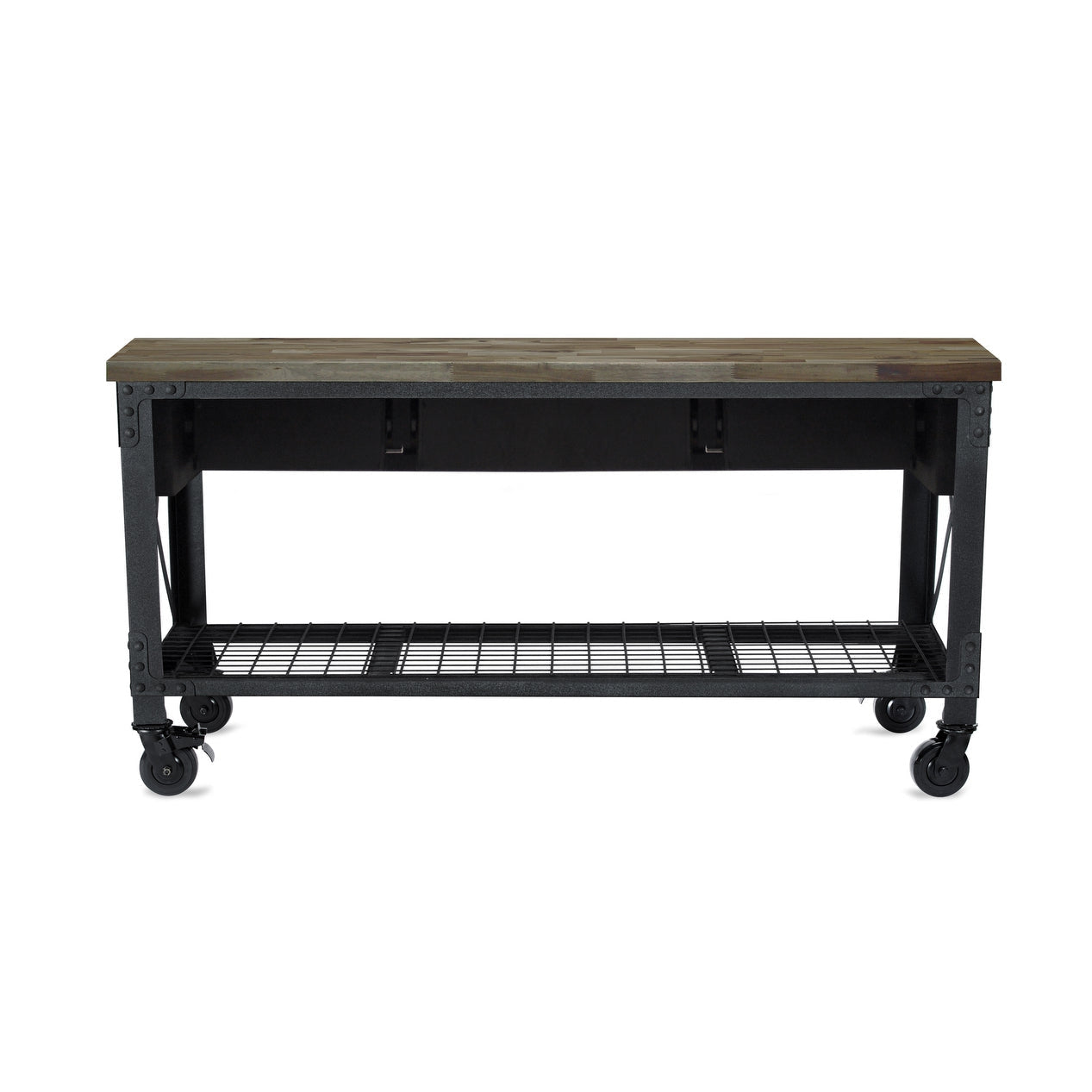 Durasheds garage storage Duramax Rolling Industrial Workbench 72 In x 24 In. 3 Drawer with Wood Top - Aged Macadamia