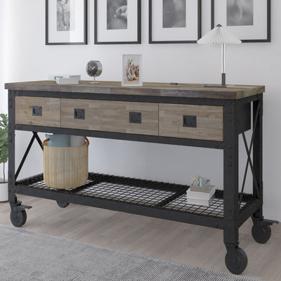 Duramax Rolling Industrial Workbench 72 In x 24 In. 3 Drawer with Wood Top - Aged Macadamia