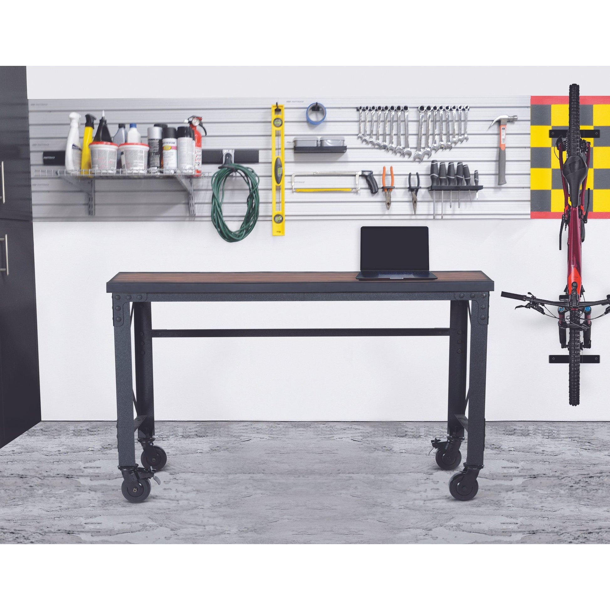 Durasheds Slightly Used Garage Storage Slightly Used Duramax Rolling Industrial Desk with Wooden Top 62 inches x 24 inches