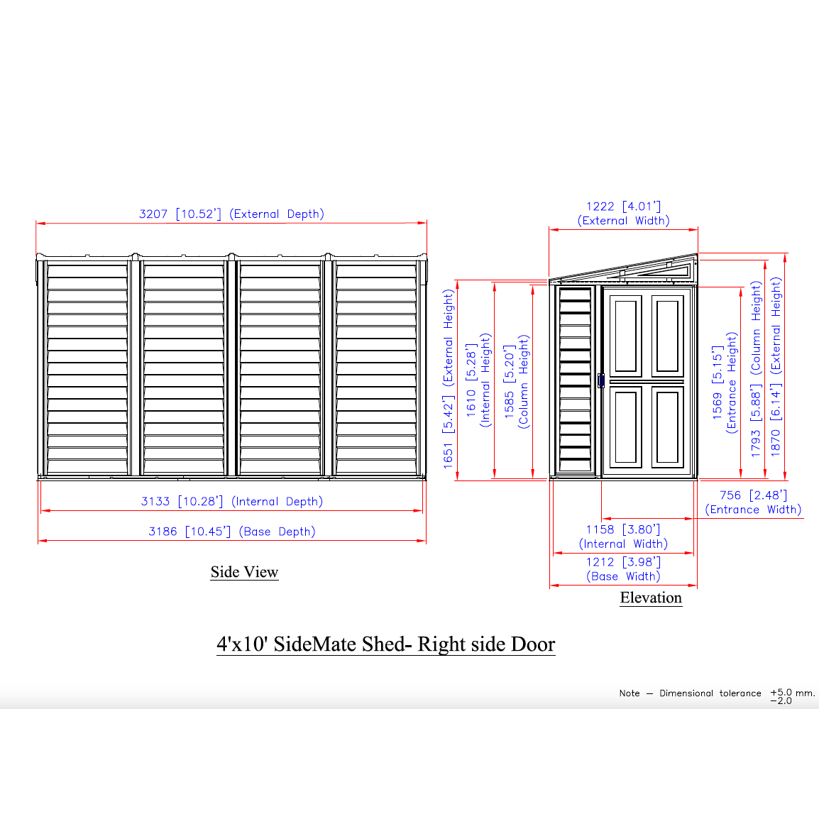Durasheds Vinyl Sheds Duramax 4ft x 10ft Sidemate Vinyl Resin Outdoor Storage Shed diagram