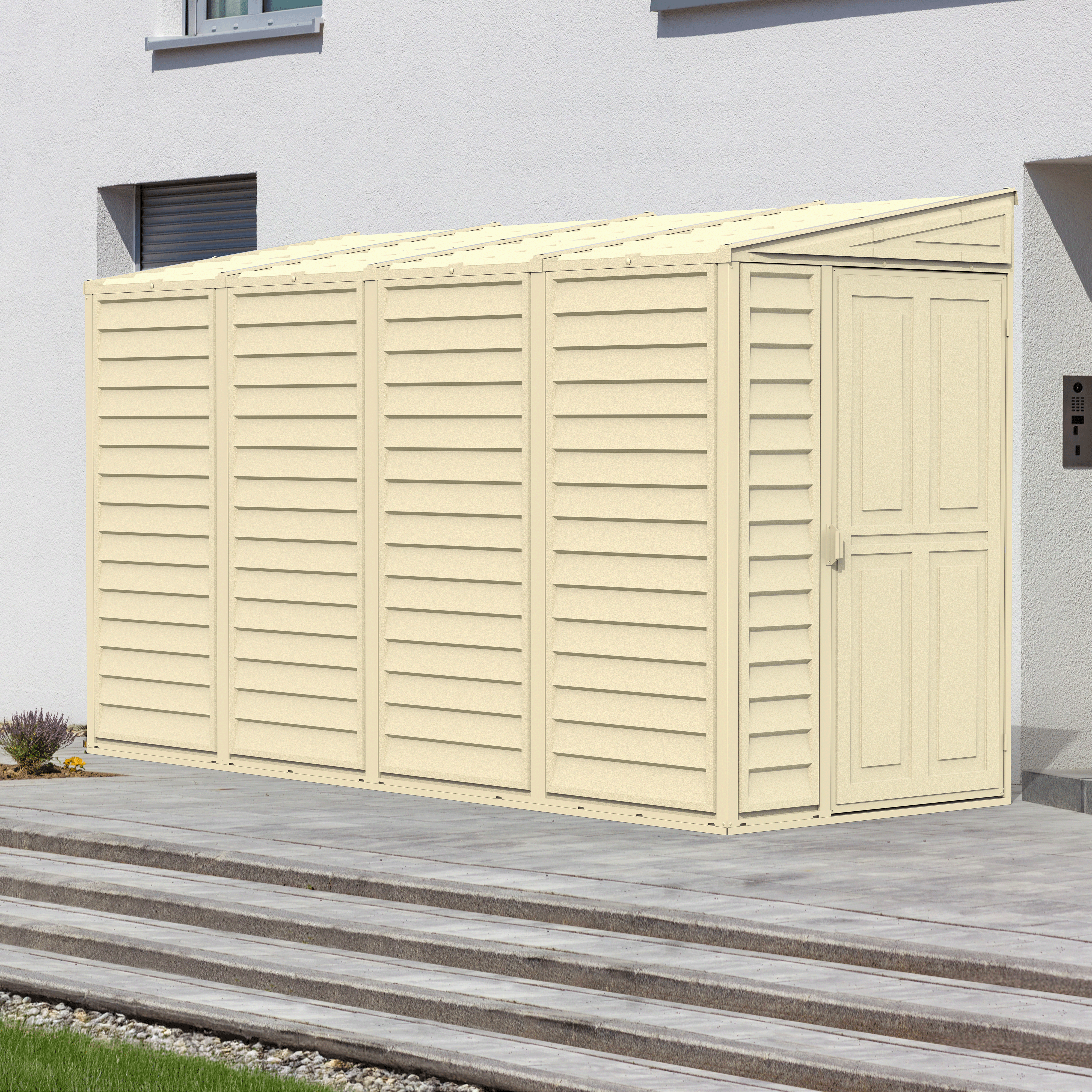 Durasheds Vinyl Sheds Duramax 4ft x 10ft Sidemate Vinyl Resin Outdoor Storage Shed With Foundation Kit