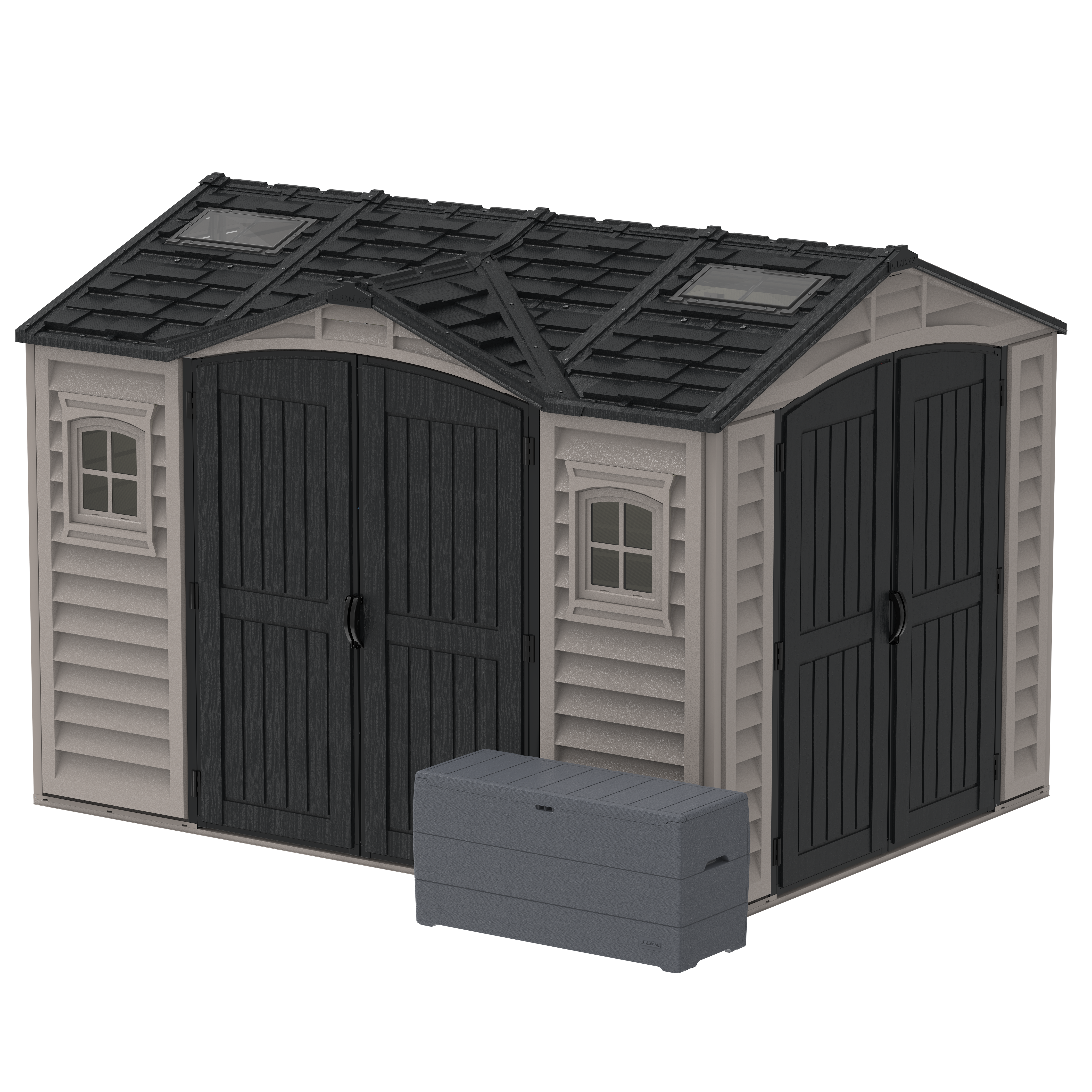 Durasheds Vinyl Sheds Duramax Apex Pro 10.5'X8' Vinyl Shed with Foundation, 2 Windows and Side Door