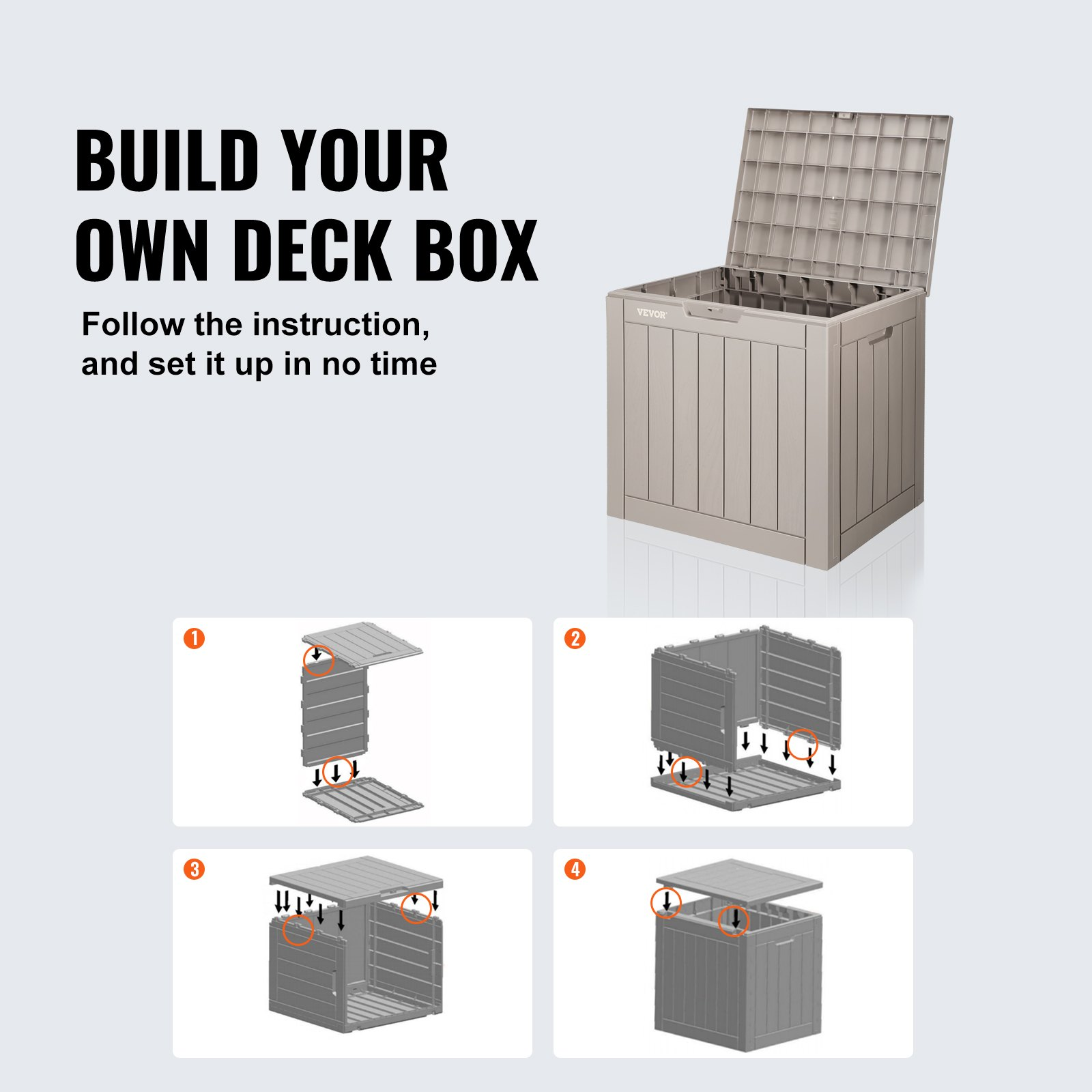 Vevor Deck Box 31 Gal VEVOR Deck Box, 31 Gallon Outdoor Storage Box, 22.1" x 17.1" x 20.9" , Waterproof PP Deckbox with Aluminum Alloy Padlock, for Patio Furniture, Pool Toys, Garden Tools, Outdoor Cushions, Gray