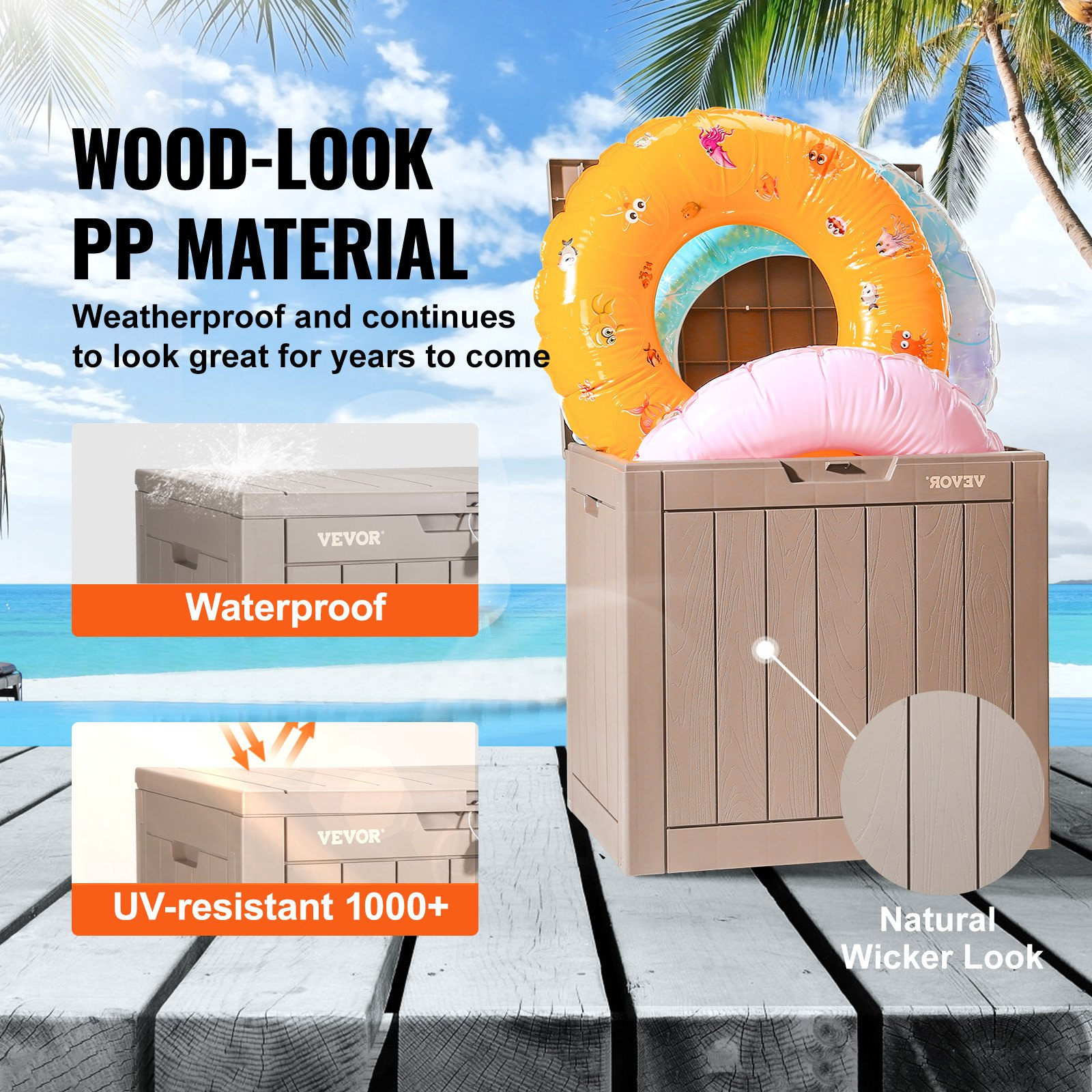 Vevor Deck Box 31 Gal VEVOR Deck Box, 31 Gallon Outdoor Storage Box, 22.1" x 17.1" x 20.9" , Waterproof PP Deckbox with Aluminum Alloy Padlock, for Patio Furniture, Pool Toys, Garden Tools, Outdoor Cushions, Gray