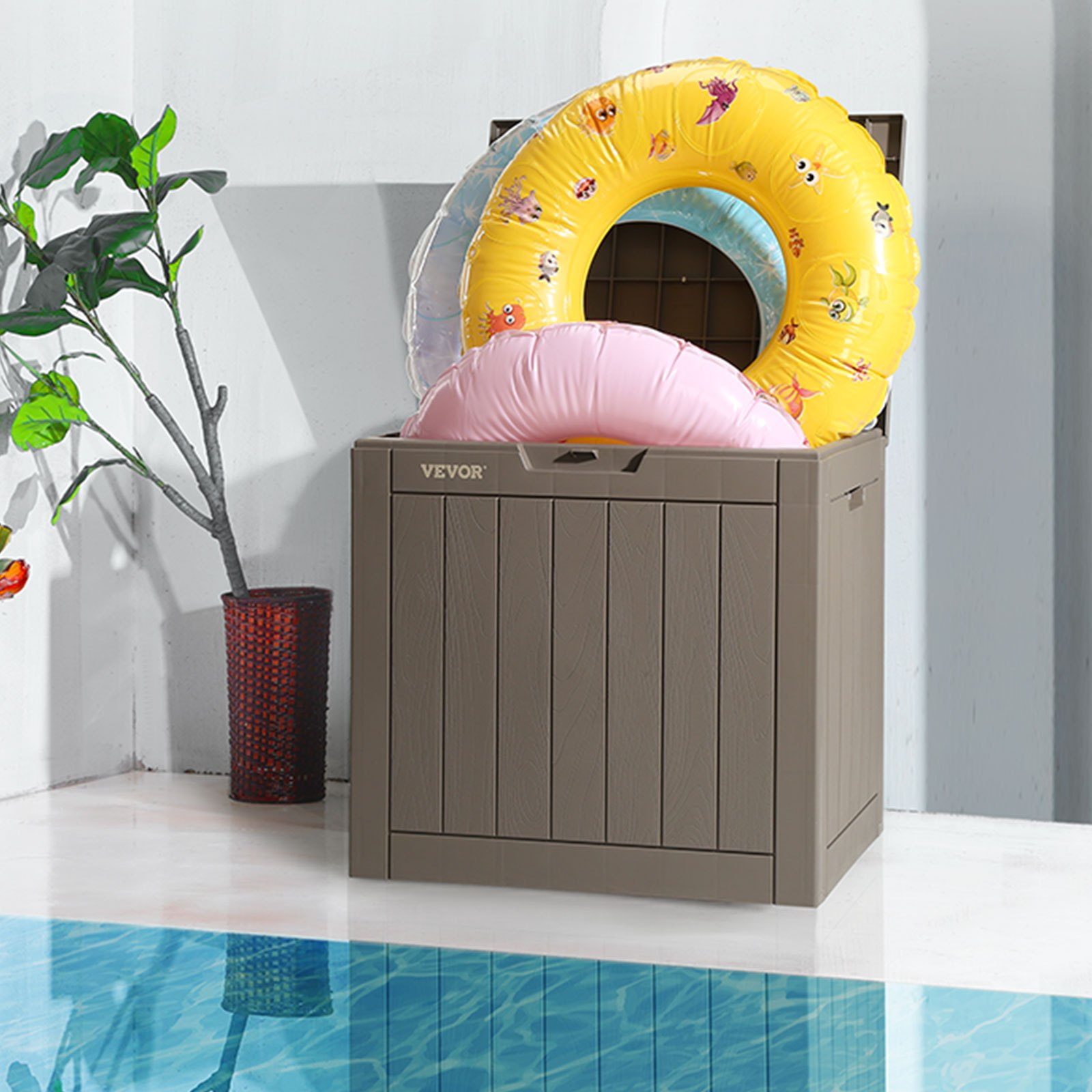 Vevor Deck Box 31 Gal VEVOR Deck Box, 31 Gallon Outdoor Storage Box, 22.1" x 17.1" x 20.9" , Waterproof PP Deckbox with Aluminum Alloy Padlock, for Patio Furniture, Pool Toys, Garden Tools, Outdoor Cushions, Gray