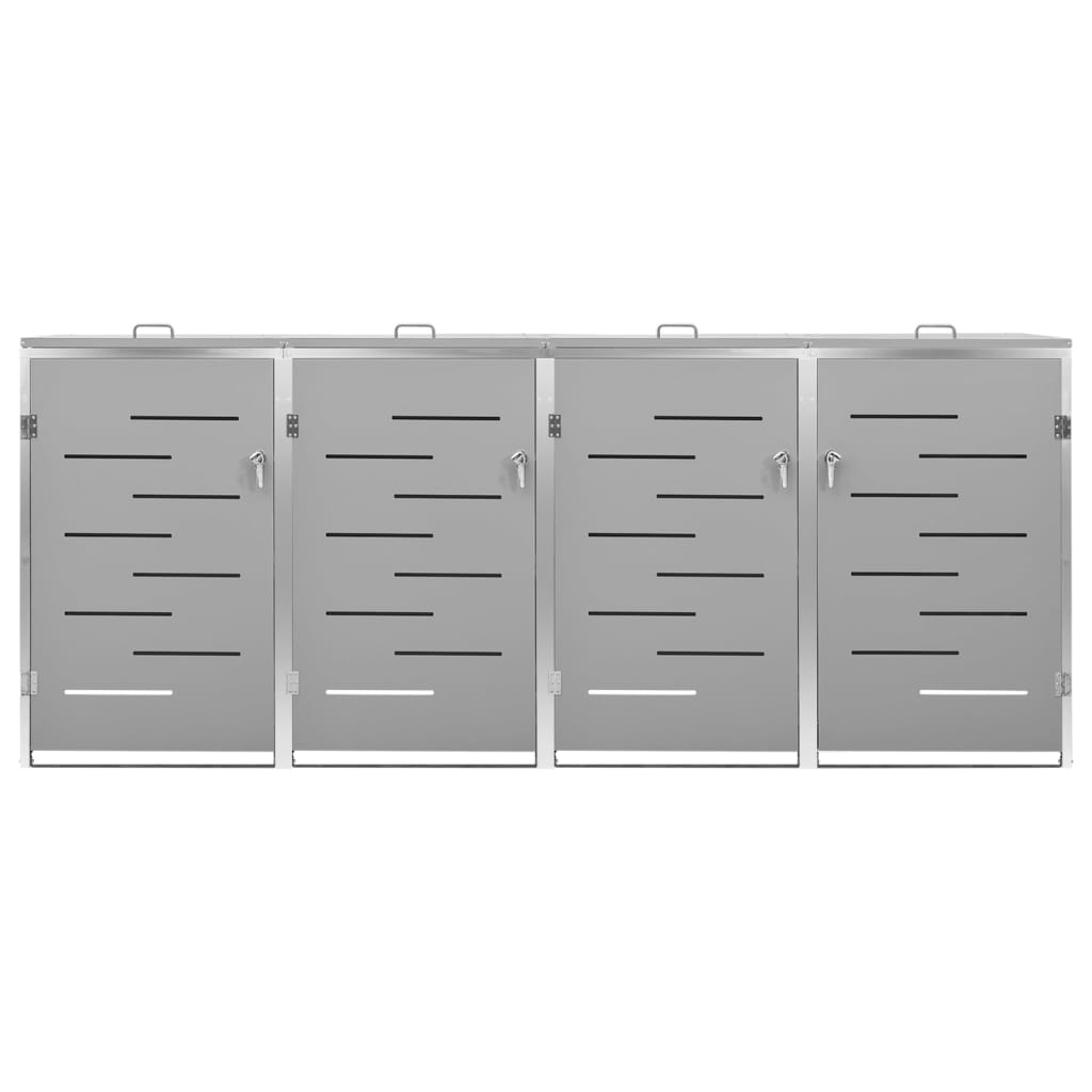 Vida XL Enclosures Gray vidaXL Quadruple Wheelie Bin Shed 108.9"x30.5"x44.3" Stainless Steel