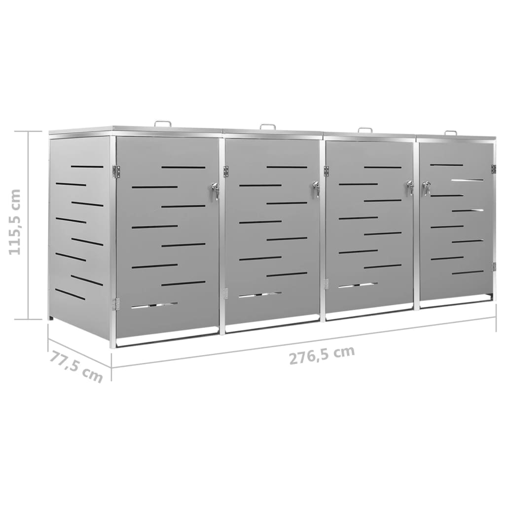 Vida XL Enclosures Gray vidaXL Quadruple Wheelie Bin Shed 108.9"x30.5"x44.3" Stainless Steel