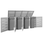 Vida XL Enclosures Gray vidaXL Quadruple Wheelie Bin Shed 108.9"x30.5"x44.3" Stainless Steel