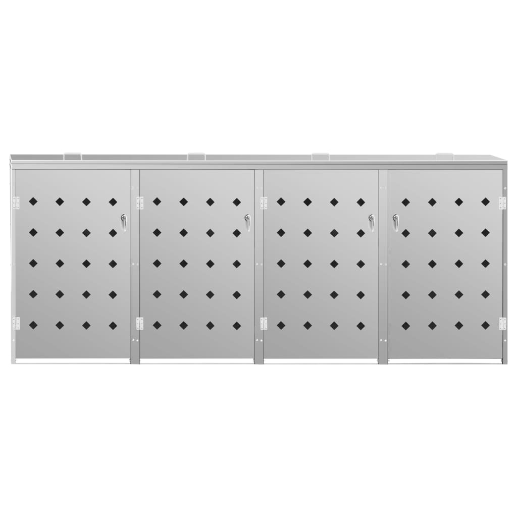 Vida XL Enclosures Silver vidaXL Quadruple Wheelie Bin Shed 63.4 gal Stainless Steel
