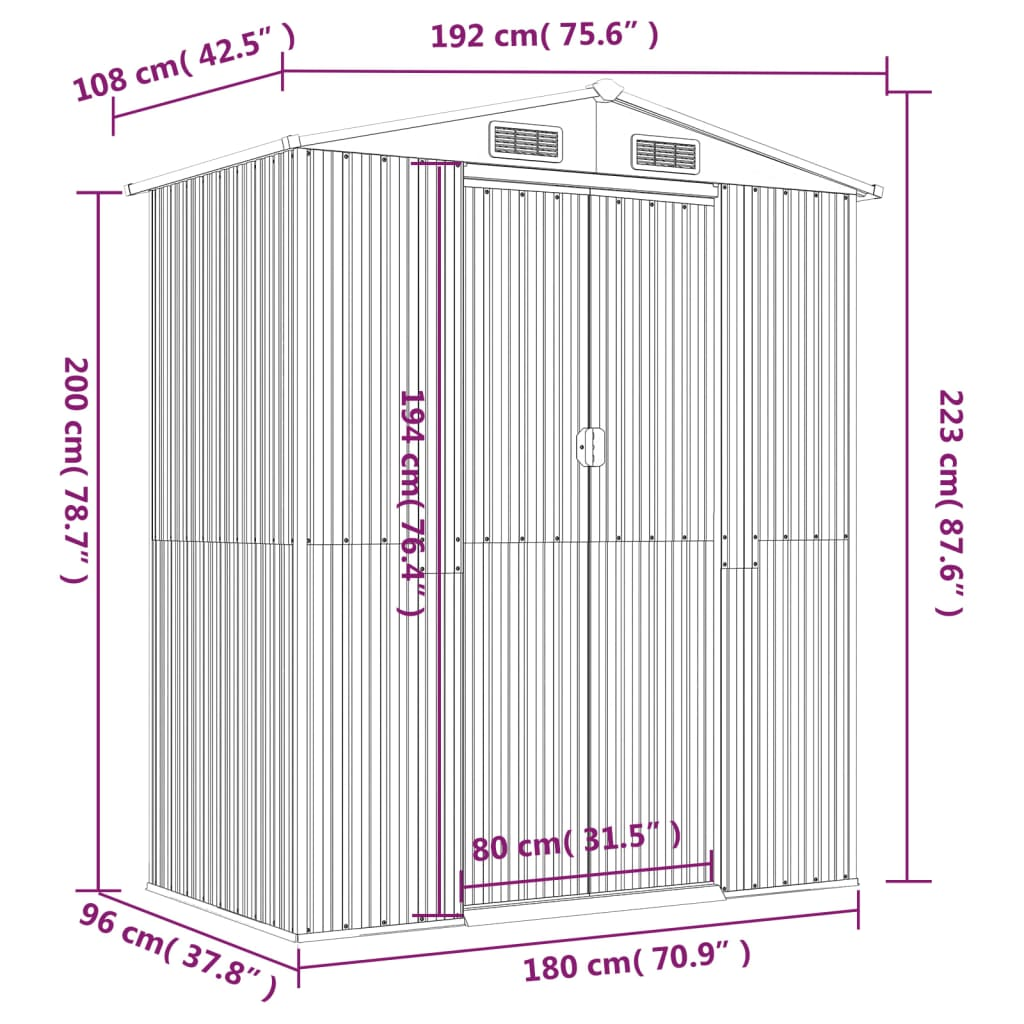 Vida XL Metal Sheds Anthracite vidaXL Garden Shed Anthracite 75.6"x42.5"x87.8" Galvanized Steel