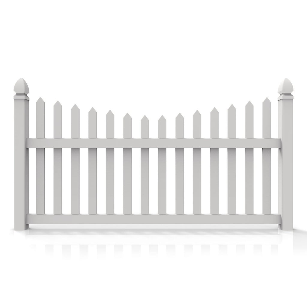 GreatBackyardz Fence Panels Greatbackyardz 4 ft. x 8 ft. White Vinyl Traditional Scallop Spade Picket Fence Panel Kit